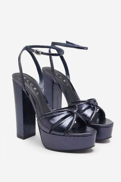 Bold Soul Navy Strappy Heeled Platform Sandals With Diamante Buckles-Fashionmomo.All Rights Reserved