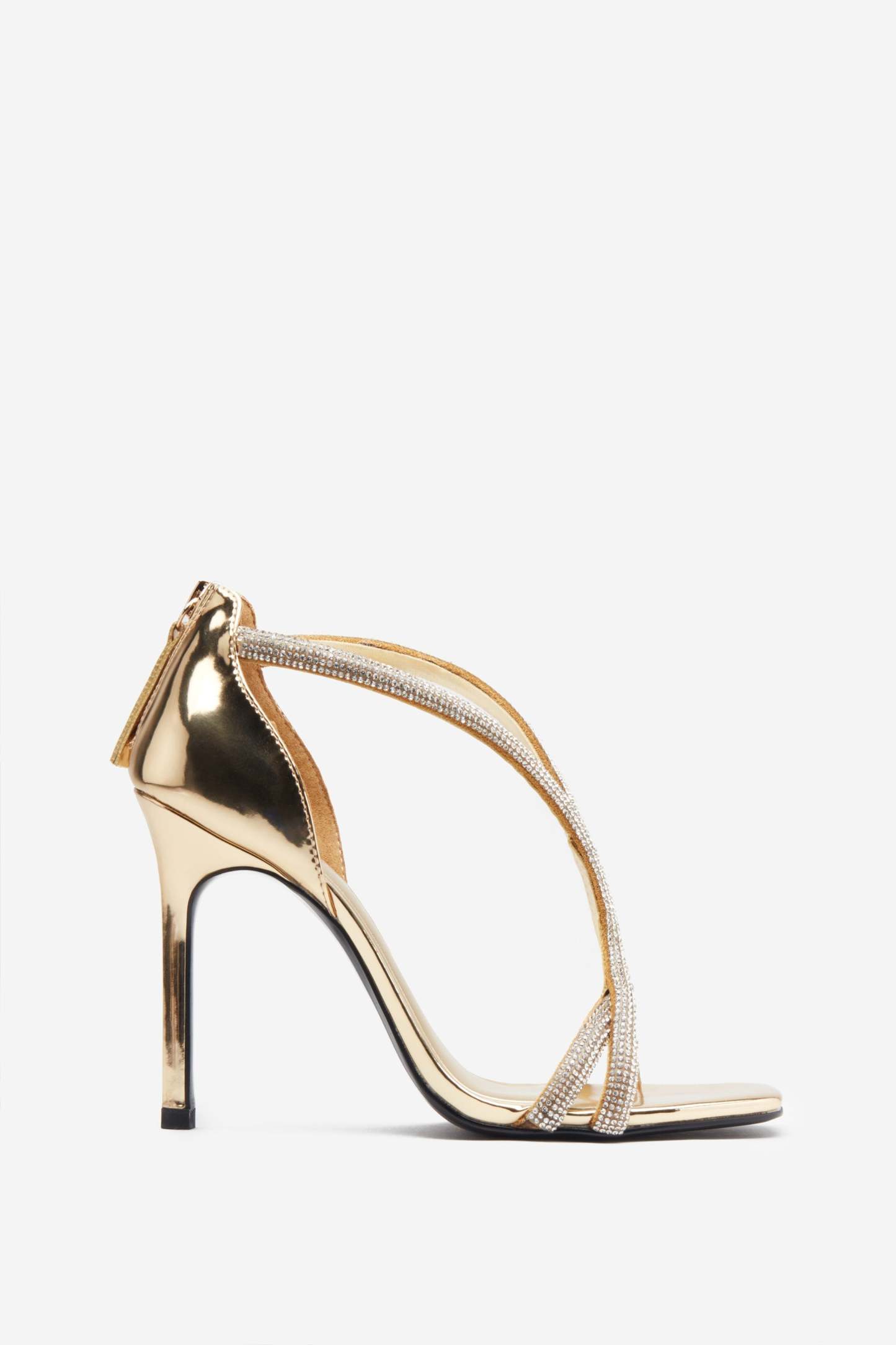 Pluto Gold Metallic Diamante Heeled Sandals-Fashionmomo.All Rights Reserved