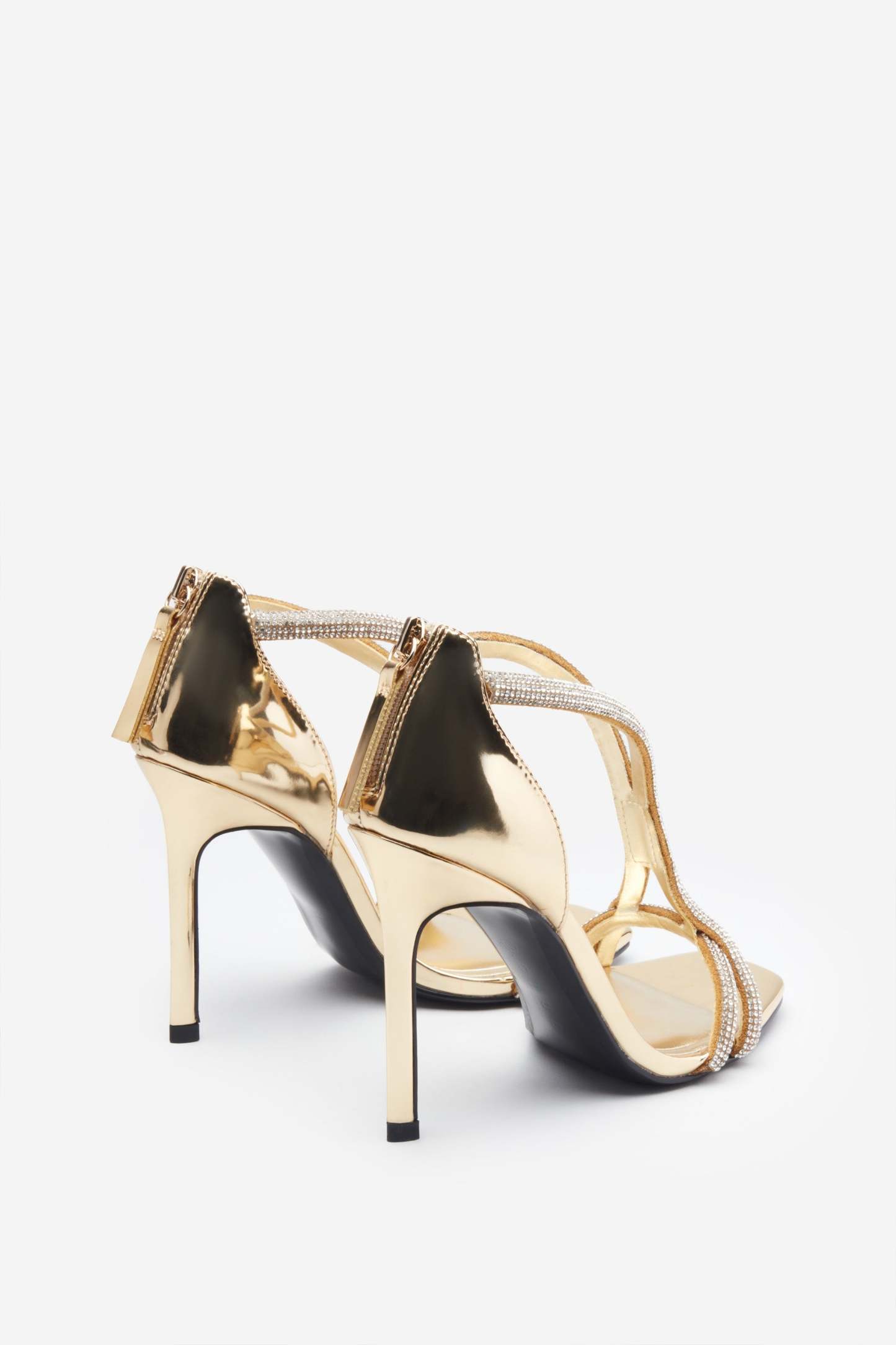 Pluto Gold Metallic Diamante Heeled Sandals-Fashionmomo.All Rights Reserved