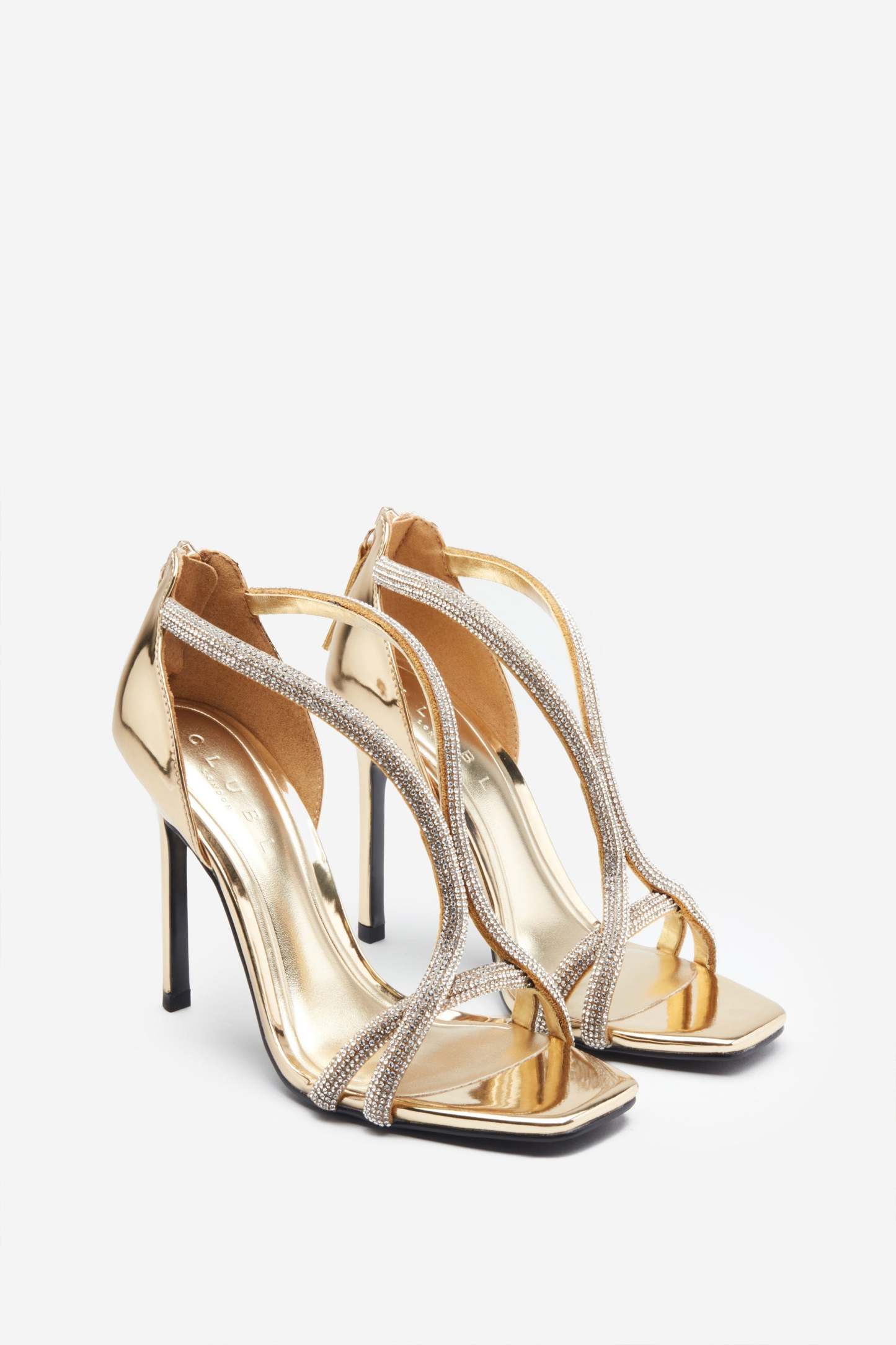 Pluto Gold Metallic Diamante Heeled Sandals-Fashionmomo.All Rights Reserved