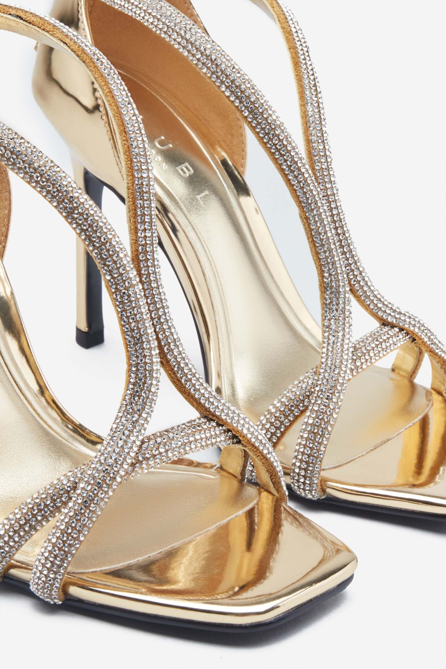 Pluto Gold Metallic Diamante Heeled Sandals-Fashionmomo.All Rights Reserved