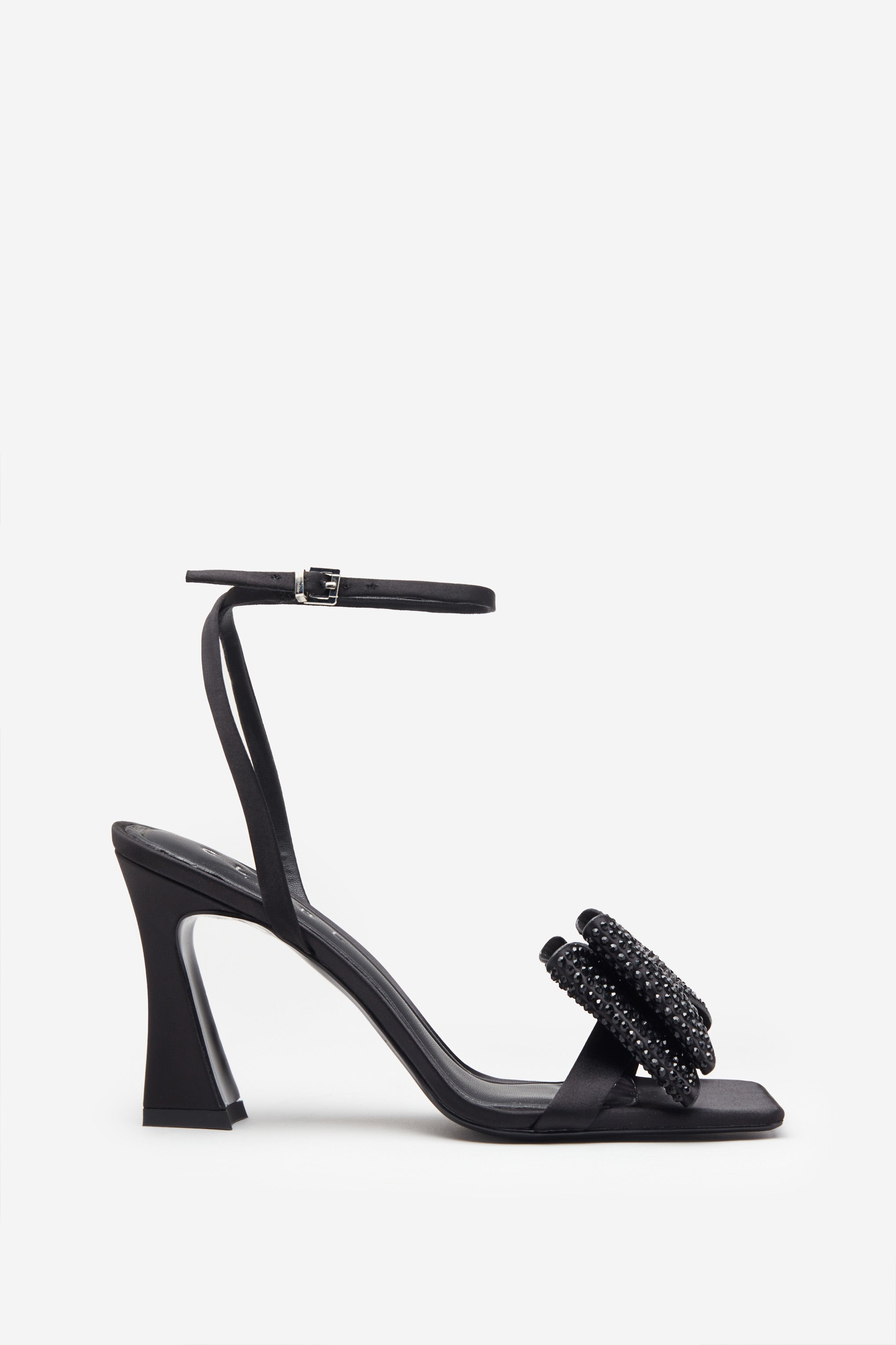 Headlines Black Ankle Strap Heeled Sandals With Diamante Bows-Fashionmomo.All Rights Reserved