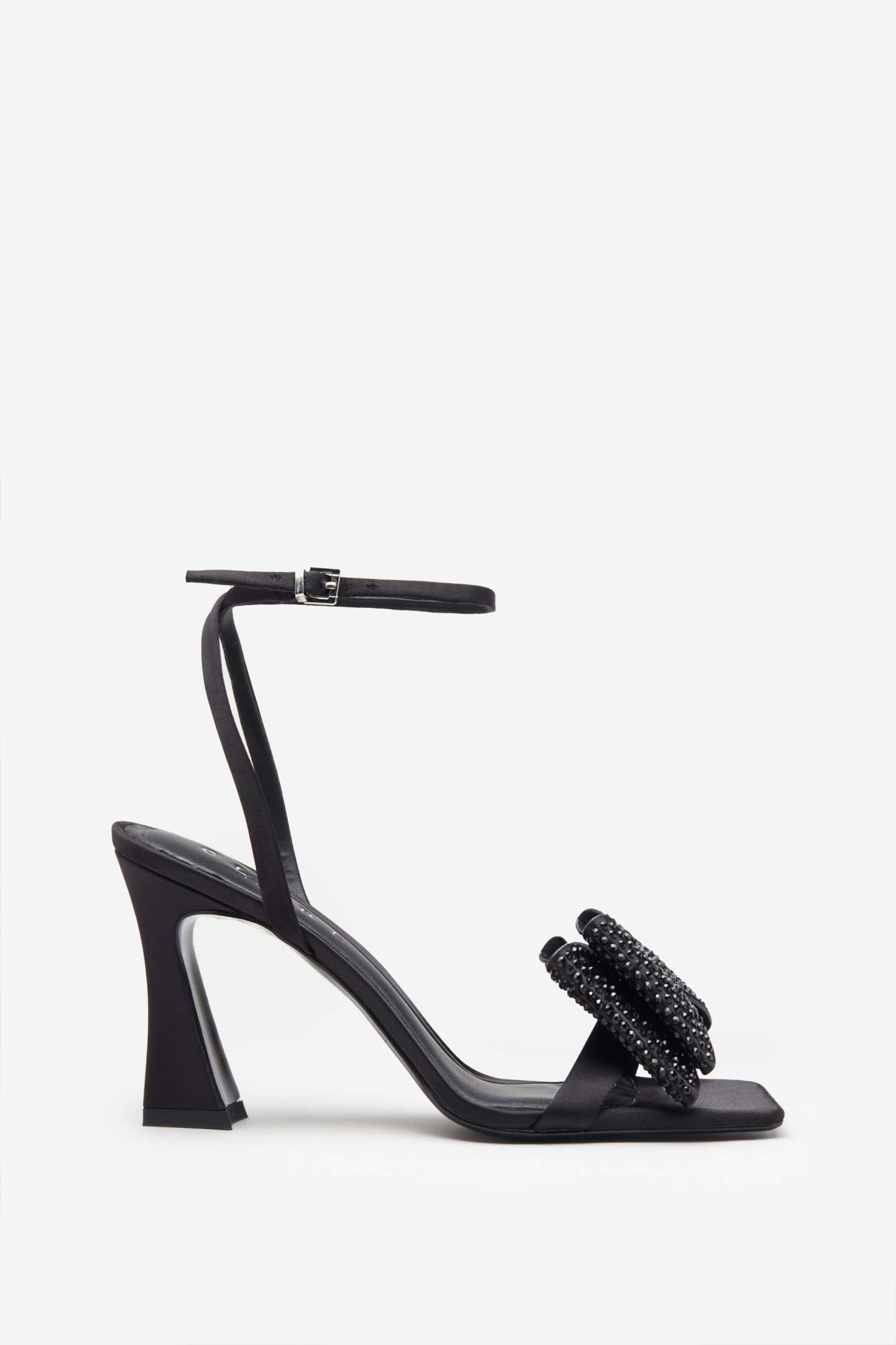 Headlines Black Ankle Strap Heeled Sandals With Diamante Bows-Fashionmomo.All Rights Reserved