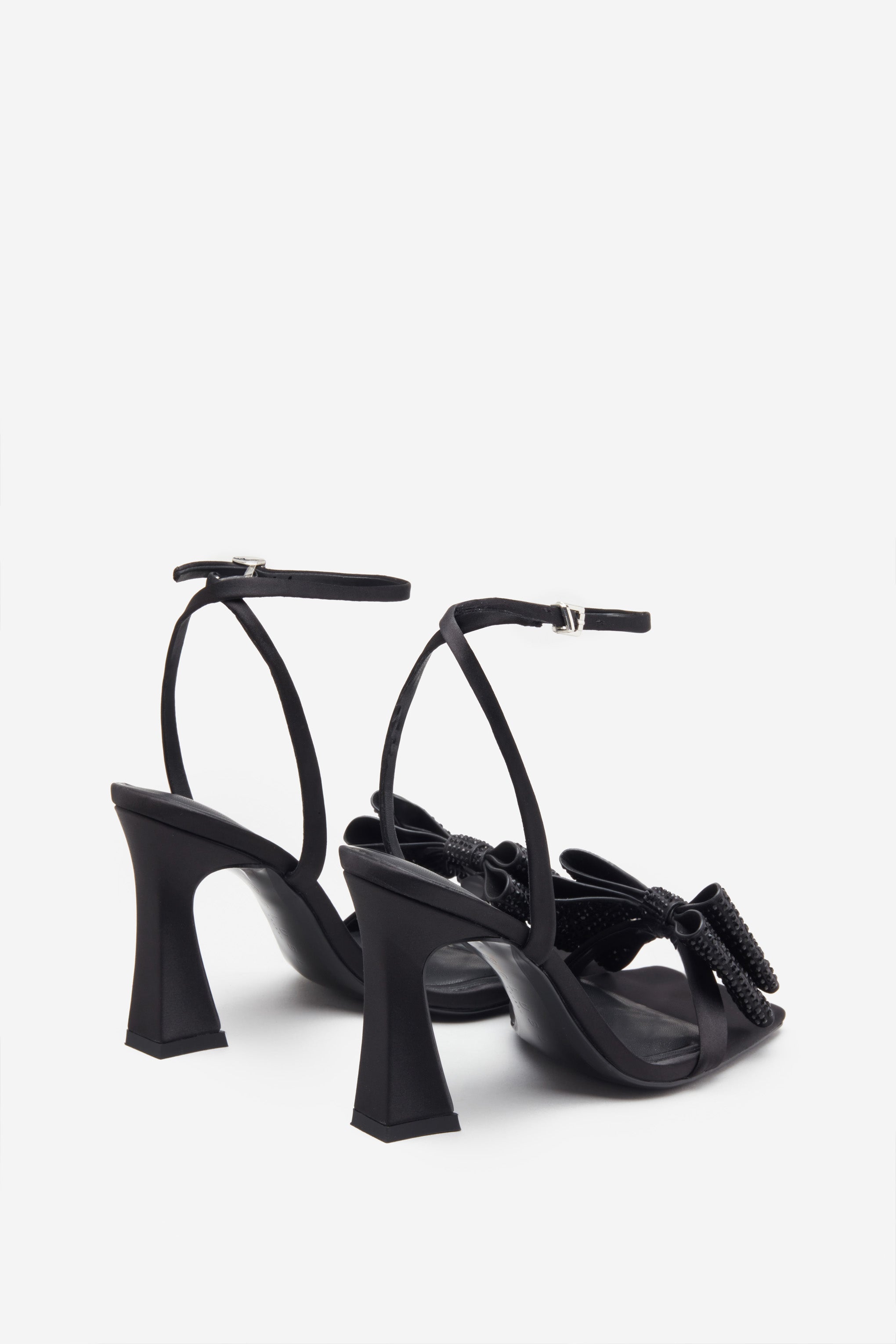 Headlines Black Ankle Strap Heeled Sandals With Diamante Bows-Fashionmomo.All Rights Reserved