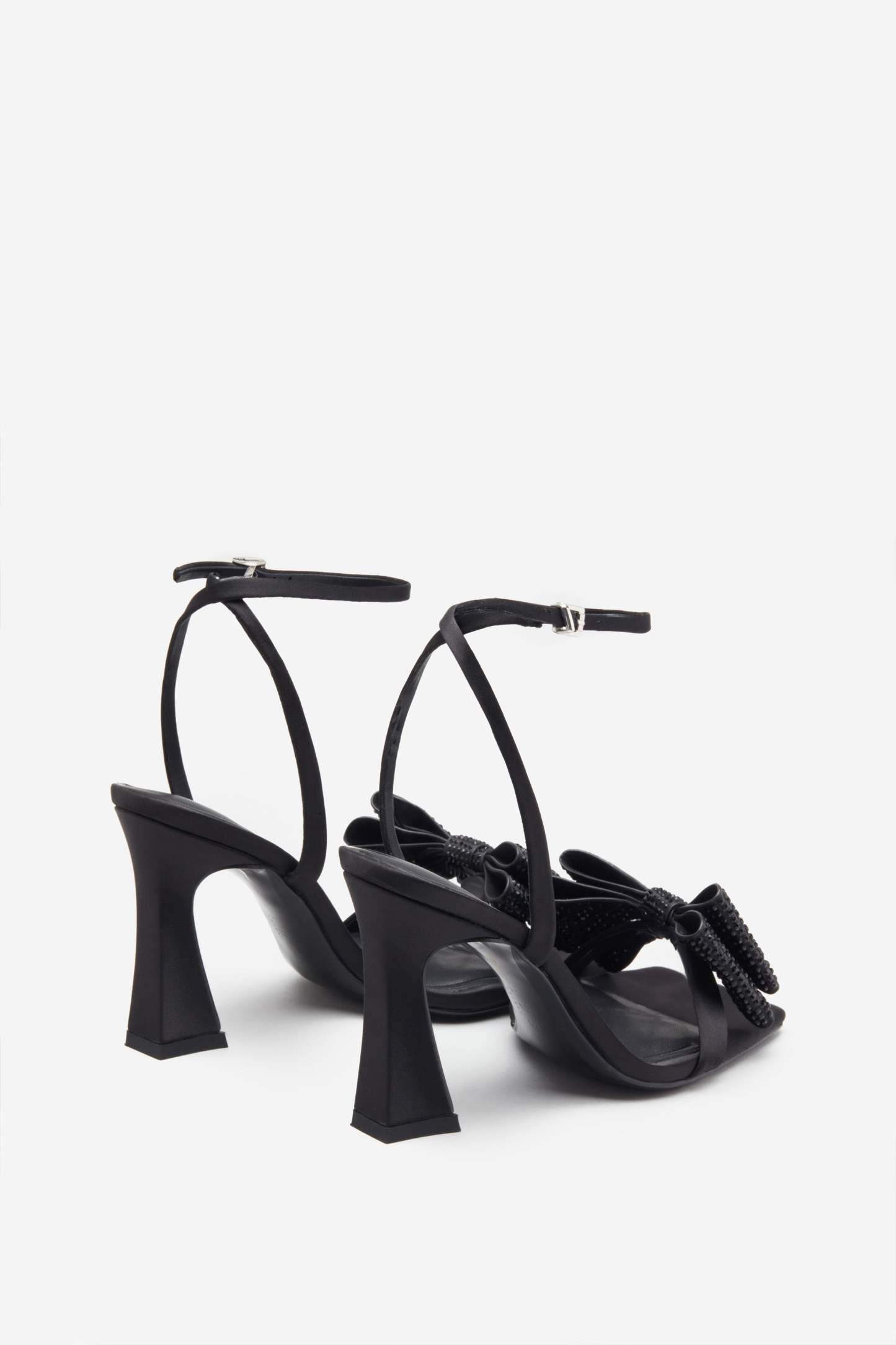 Headlines Black Ankle Strap Heeled Sandals With Diamante Bows-Fashionmomo.All Rights Reserved