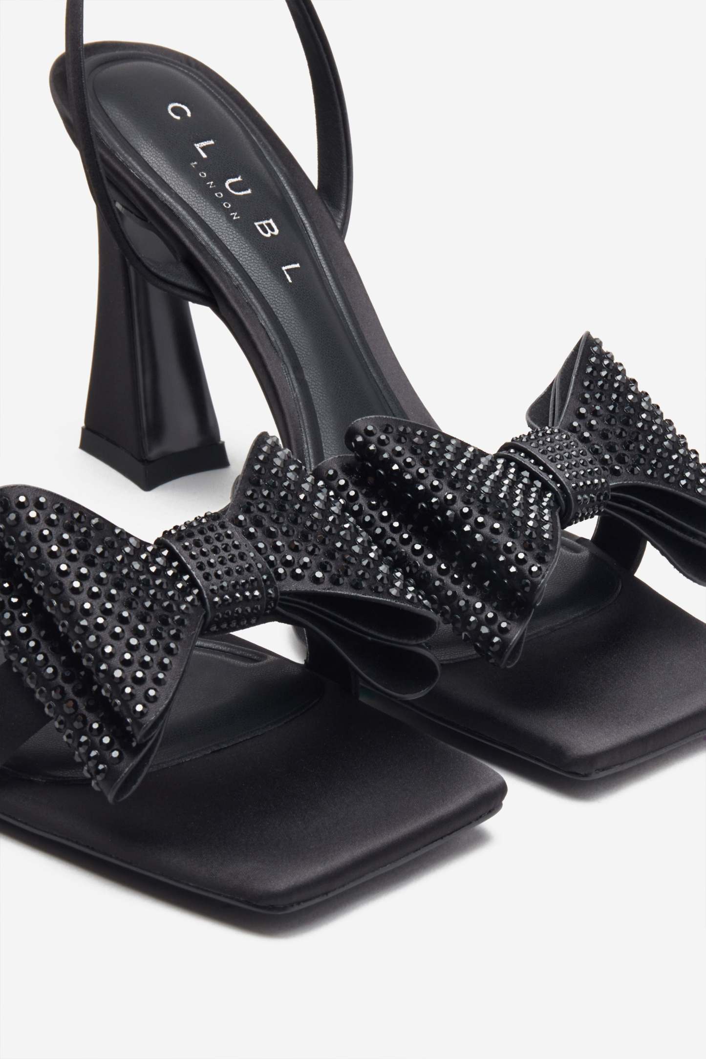 Headlines Black Ankle Strap Heeled Sandals With Diamante Bows-Fashionmomo.All Rights Reserved
