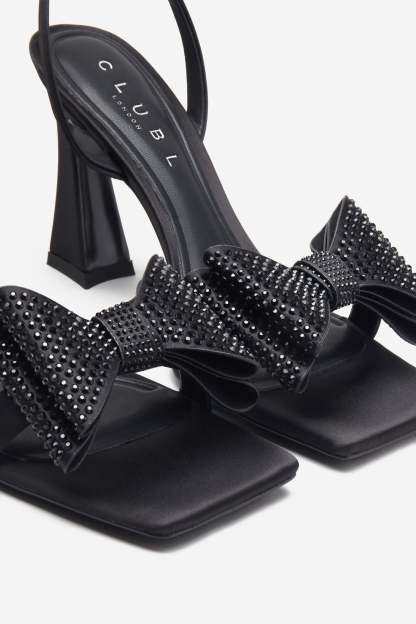 Headlines Black Ankle Strap Heeled Sandals With Diamante Bows-Fashionmomo.All Rights Reserved
