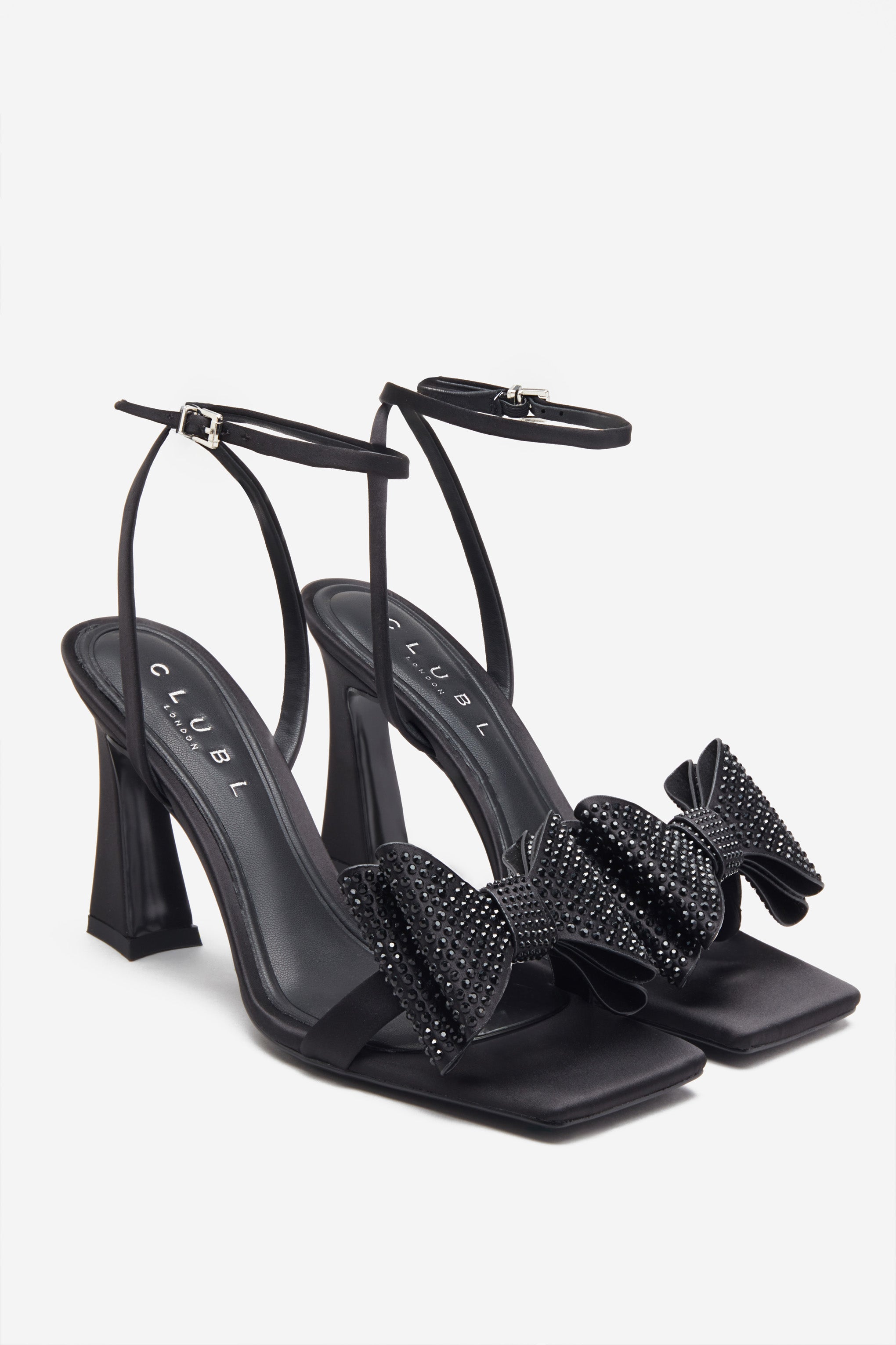 Headlines Black Ankle Strap Heeled Sandals With Diamante Bows-Fashionmomo.All Rights Reserved