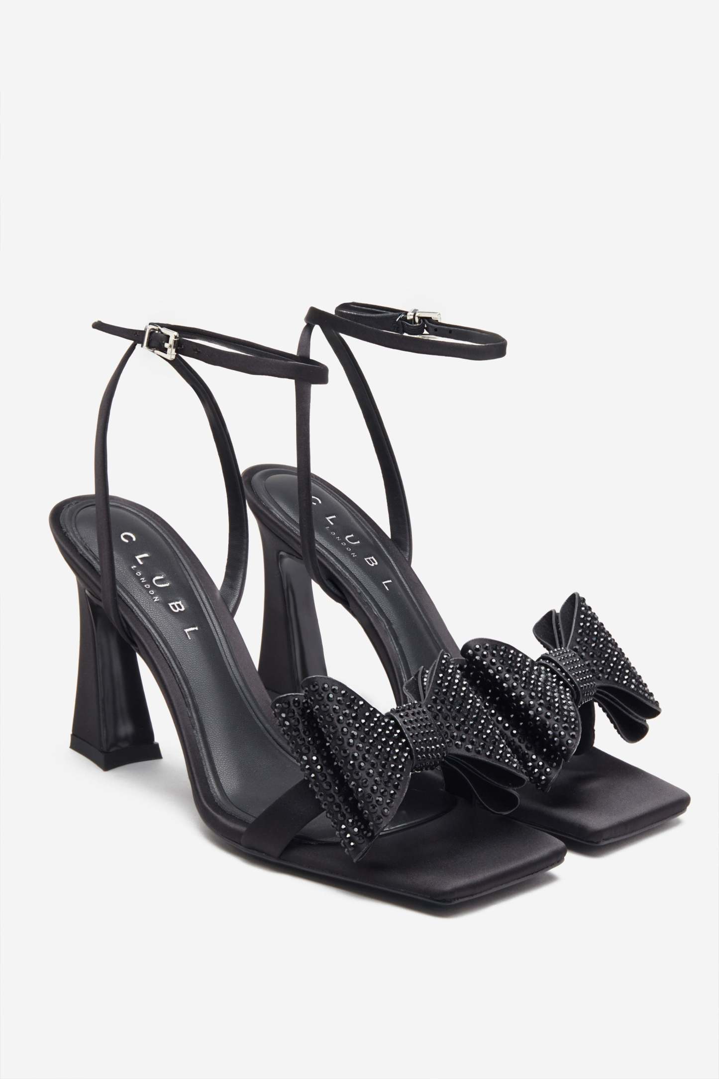 Headlines Black Ankle Strap Heeled Sandals With Diamante Bows-Fashionmomo.All Rights Reserved