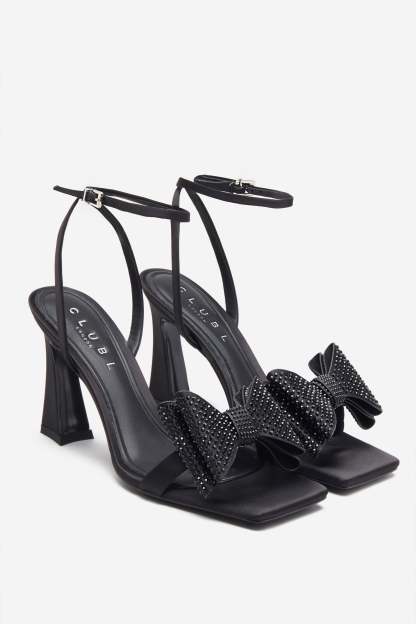 Headlines Black Ankle Strap Heeled Sandals With Diamante Bows-Fashionmomo.All Rights Reserved