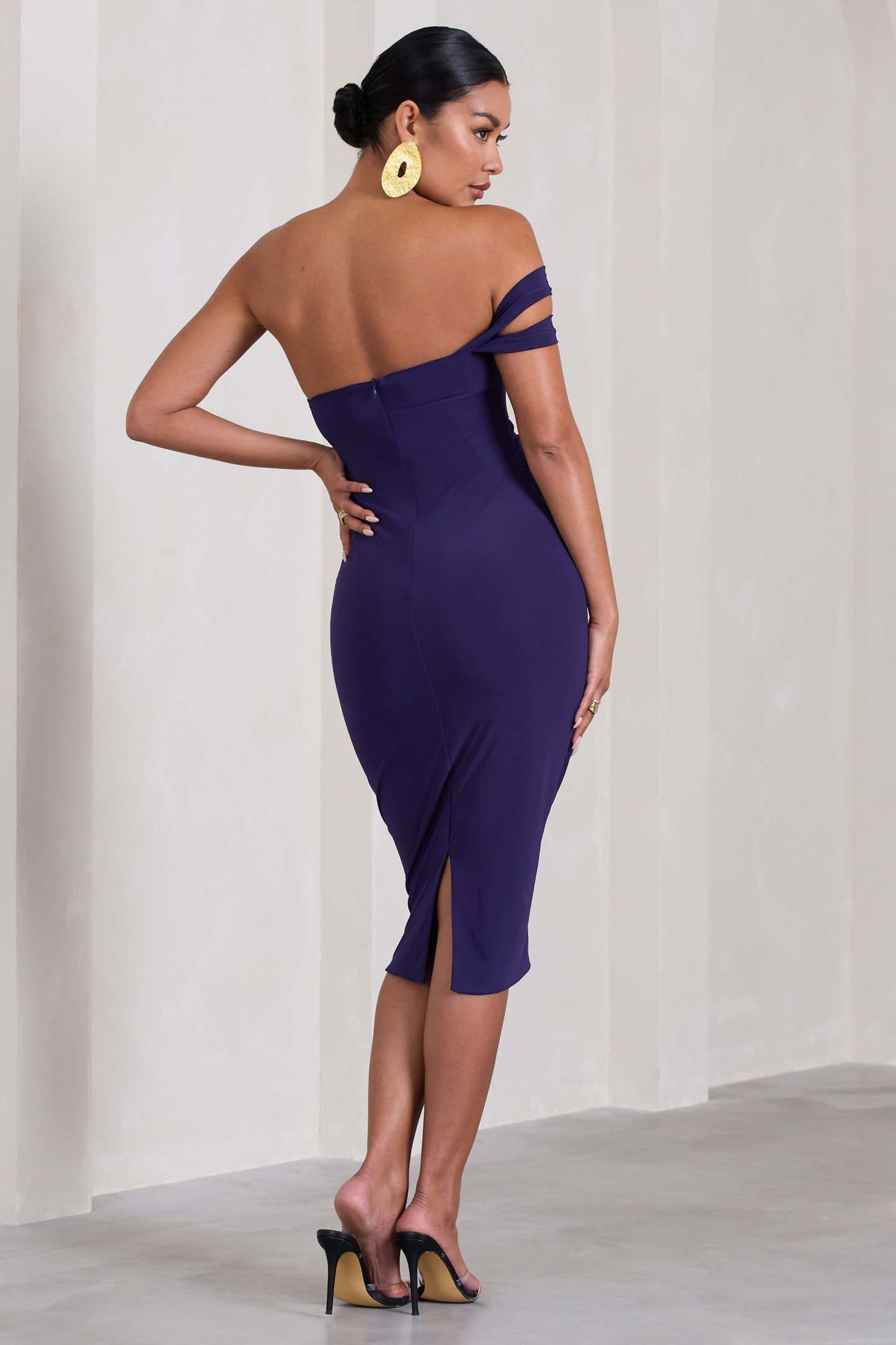 Eviana Purple Bodycon Sleeveless Twist Maternity Midi Dress-Fashionmomo.All Rights Reserved