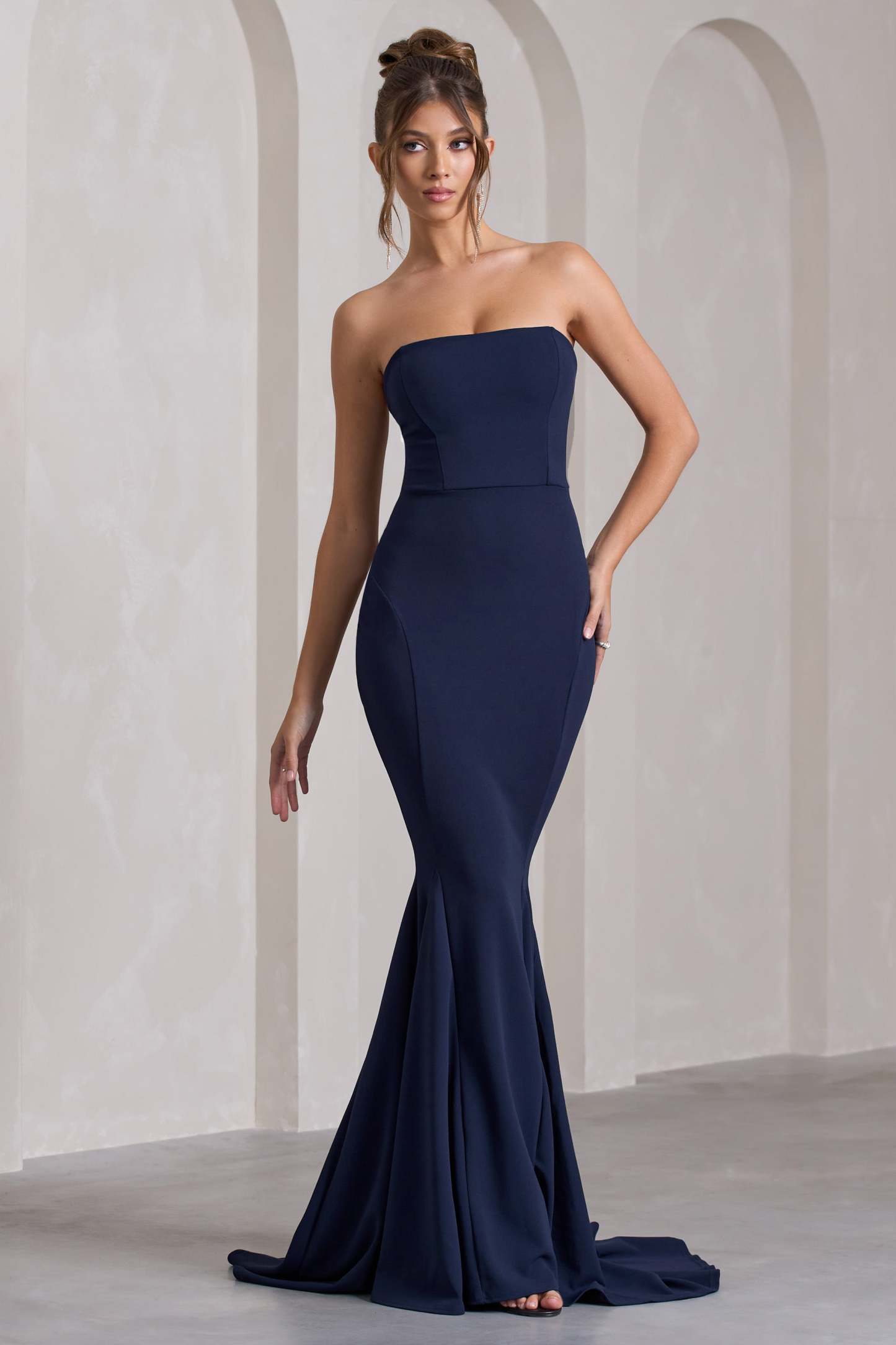 Impress Me Navy Strapless Bandeau Fishtail Maxi Dress-Fashionmomo.All Rights Reserved