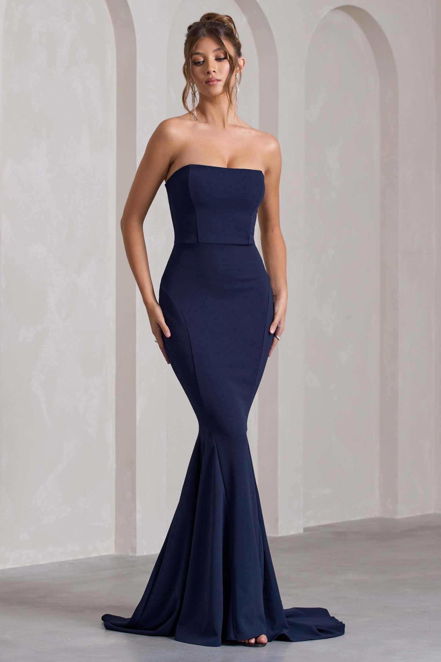Impress Me Navy Strapless Bandeau Fishtail Maxi Dress-Fashionmomo.All Rights Reserved