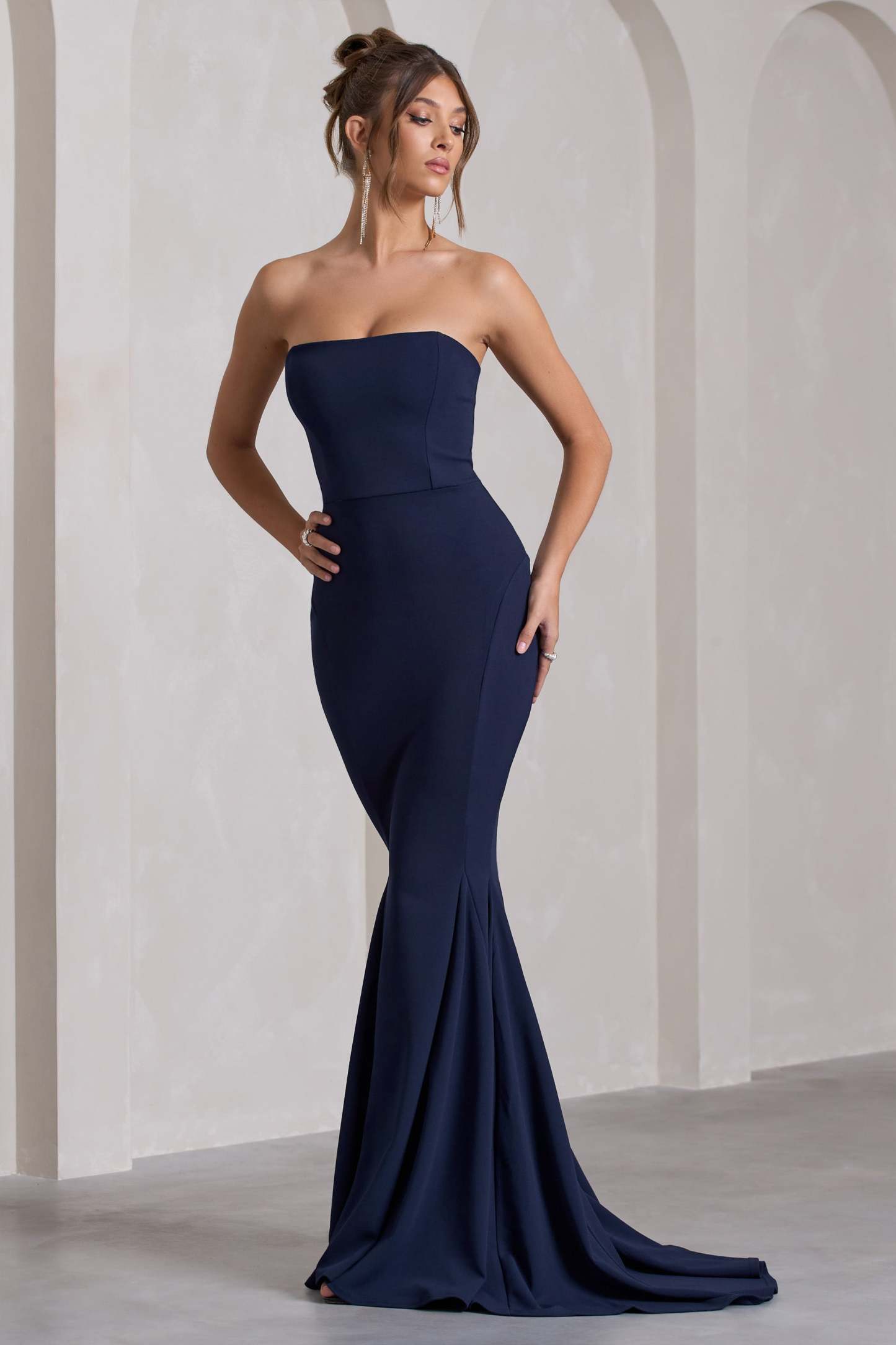 Impress Me Navy Strapless Bandeau Fishtail Maxi Dress-Fashionmomo.All Rights Reserved