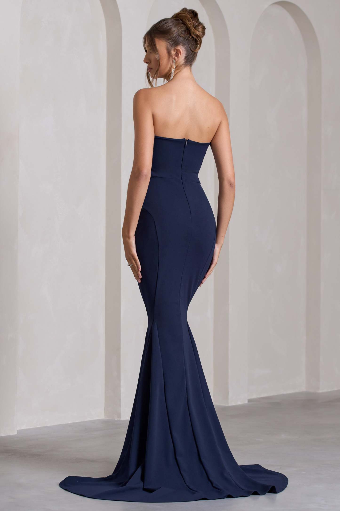 Impress Me Navy Strapless Bandeau Fishtail Maxi Dress-Fashionmomo.All Rights Reserved