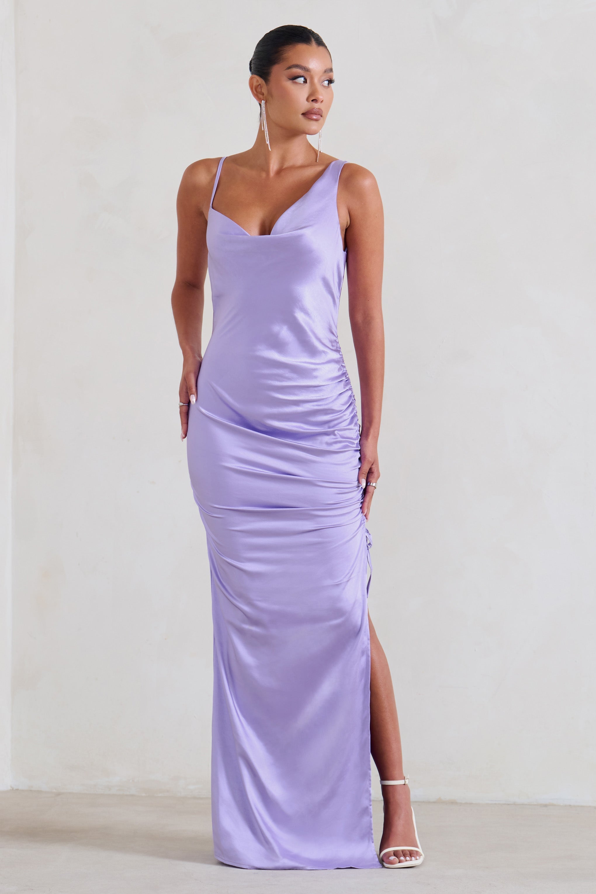 Belonging Lilac Ruched Cowl Maxi Dress-Fashionmomo.All Rights Reserved
