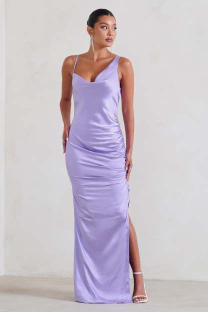 Belonging Lilac Ruched Cowl Maxi Dress-Fashionmomo.All Rights Reserved