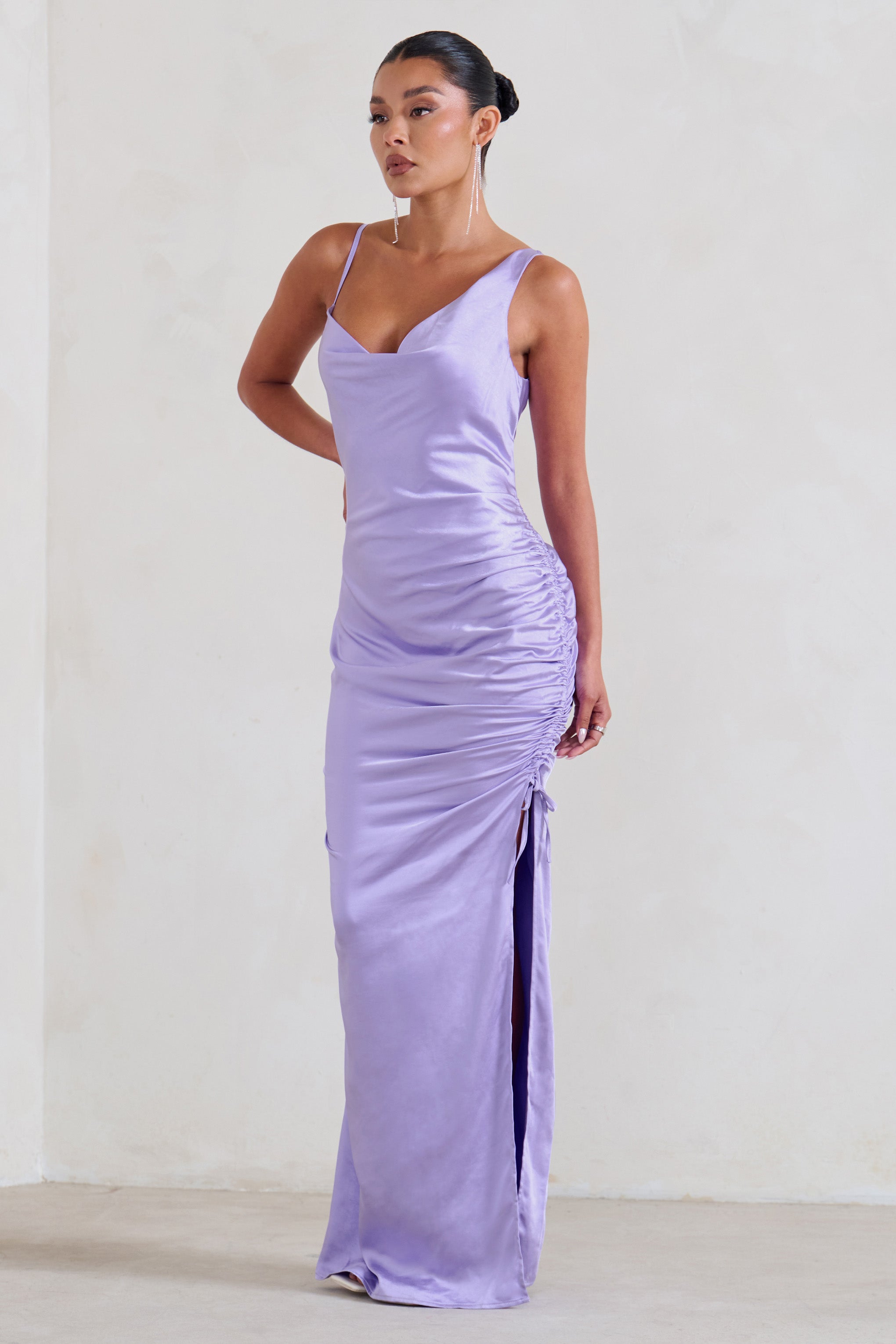 Belonging Lilac Ruched Cowl Maxi Dress-Fashionmomo.All Rights Reserved