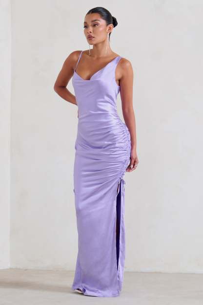 Belonging Lilac Ruched Cowl Maxi Dress-Fashionmomo.All Rights Reserved