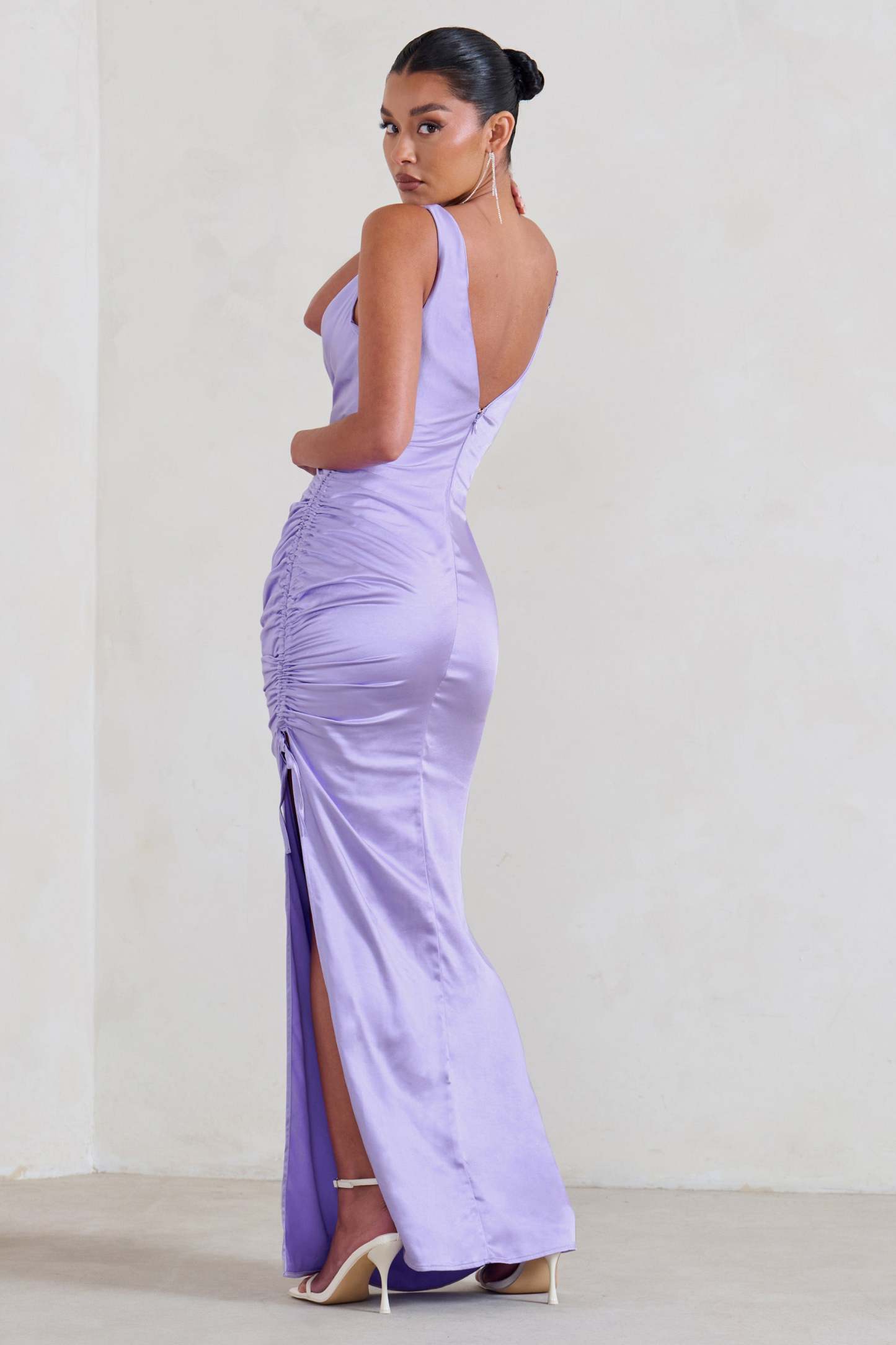 Belonging Lilac Ruched Cowl Maxi Dress-Fashionmomo.All Rights Reserved
