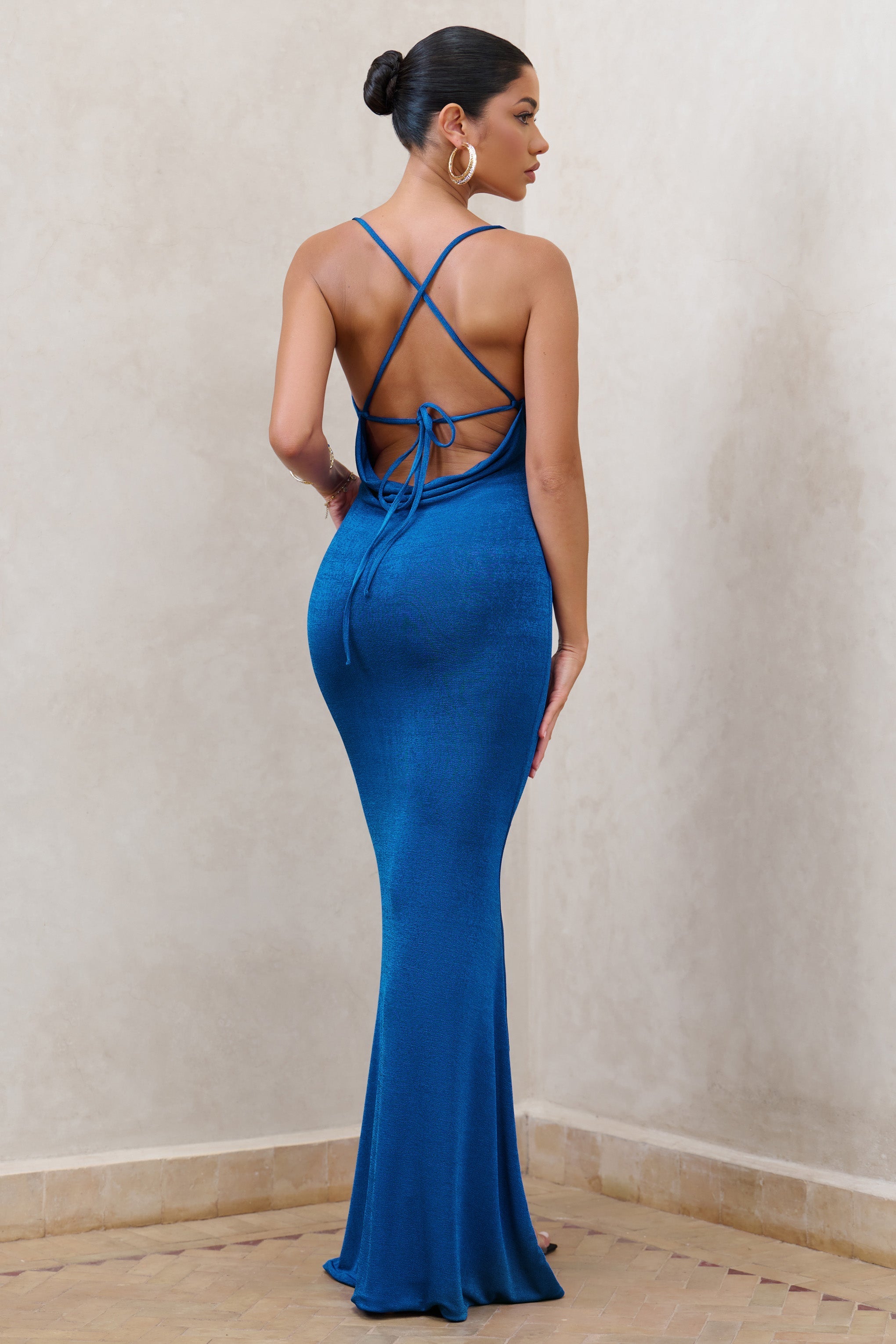 In My Feelings Royal Blue Cowl Neck Split Maxi Dress-Fashionmomo.All Rights Reserved