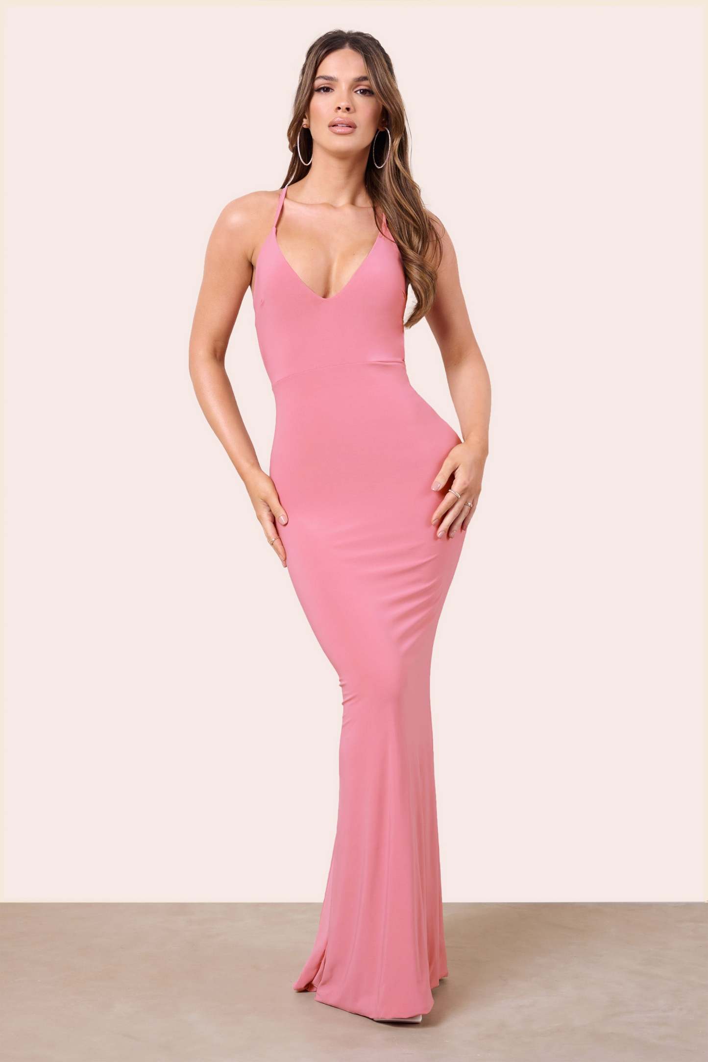 Guest List Nude Backless Knot Detail Fishtail Maxi Dress-Fashionmomo.All Rights Reserved