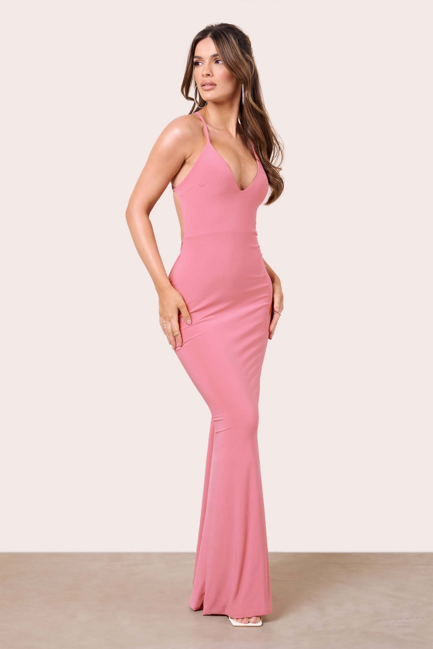 Guest List Nude Backless Knot Detail Fishtail Maxi Dress-Fashionmomo.All Rights Reserved