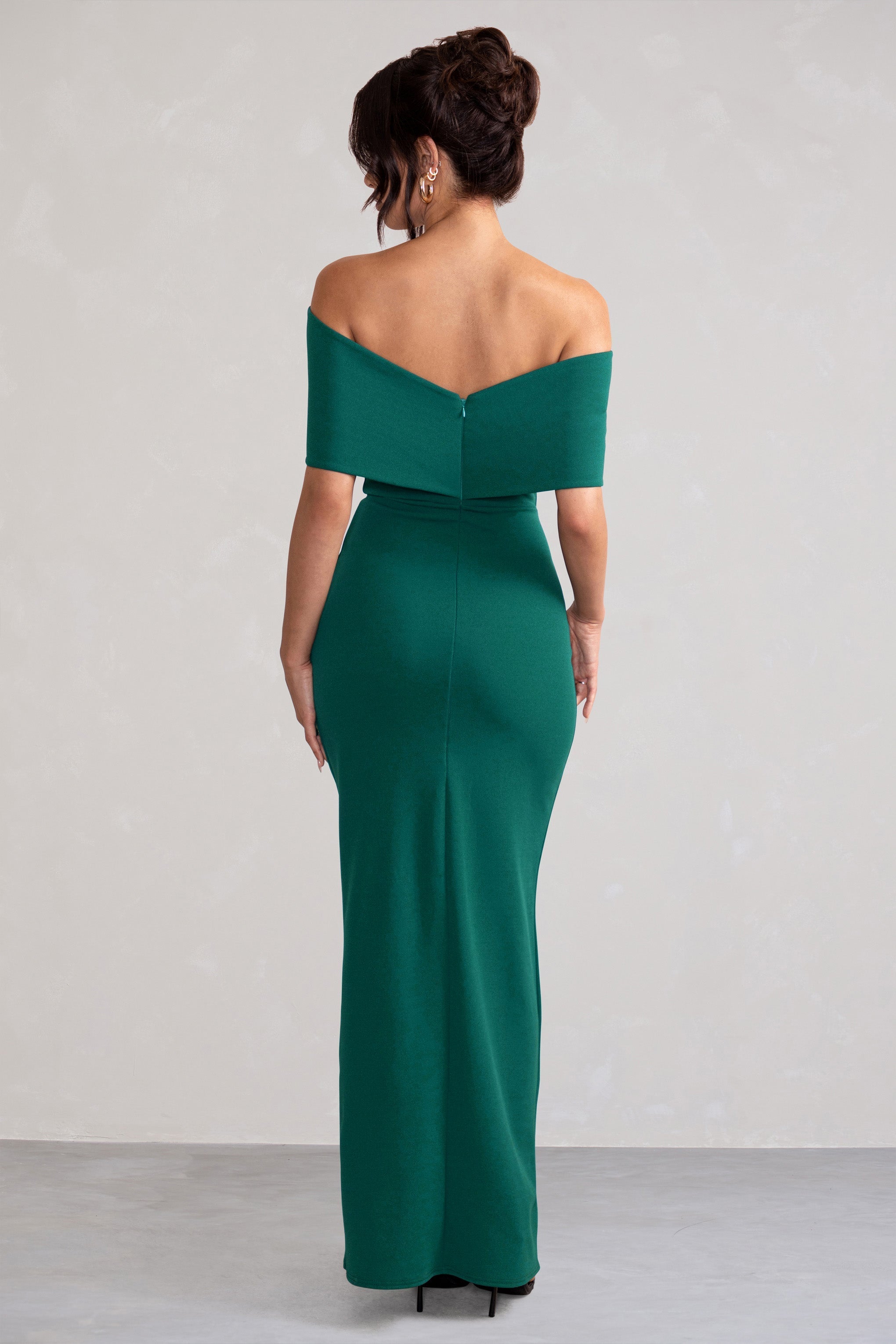 Eva Green Bardot Bow Detail Maxi Dress With Thigh Split-Fashionmomo.All Rights Reserved