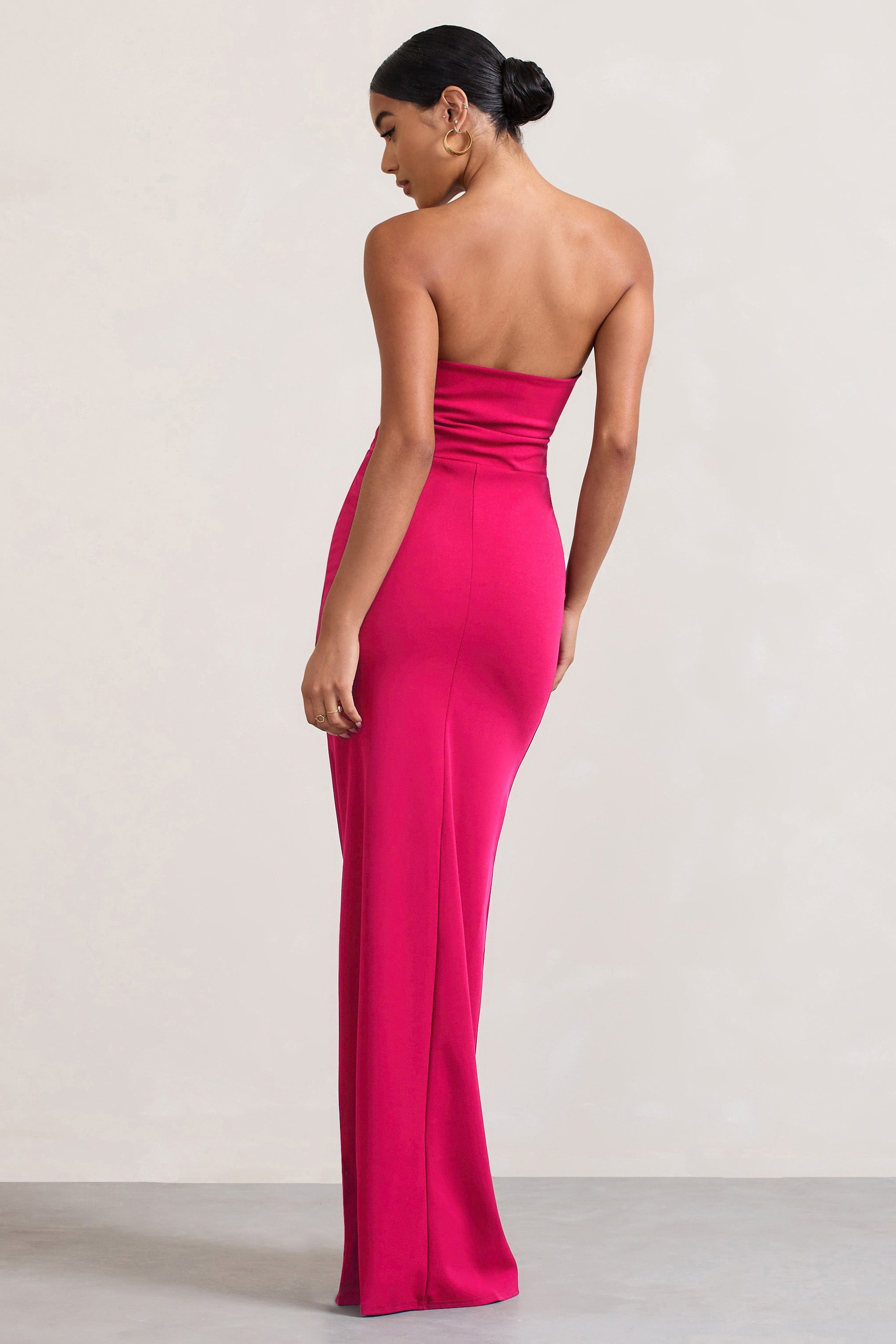 Belle of The Ball Hot Pink Bandeau Maxi Dress With Split Hem-Fashionmomo.All Rights Reserved