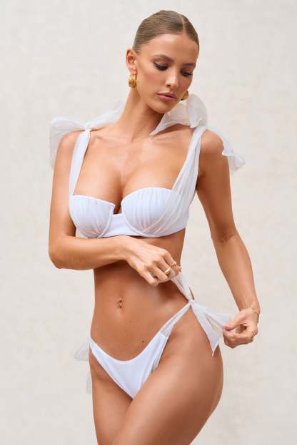 Adrift  White Organza Bikini Bottoms With Bows-Fashionmomo.All Rights Reserved