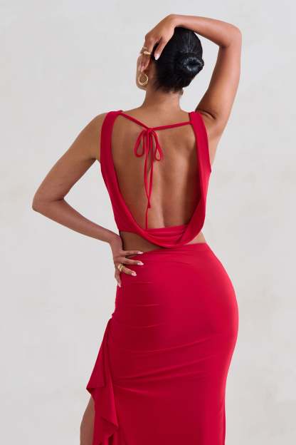 Femme Classique Red Cowl Crop Top-Fashionmomo.All Rights Reserved