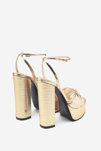 Bold Soul Gold Reptile Strappy Heeled Platform Sandals-Fashionmomo.All Rights Reserved
