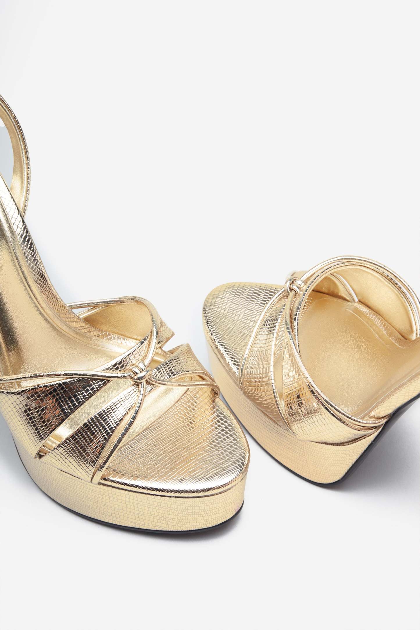 Bold Soul Gold Reptile Strappy Heeled Platform Sandals-Fashionmomo.All Rights Reserved