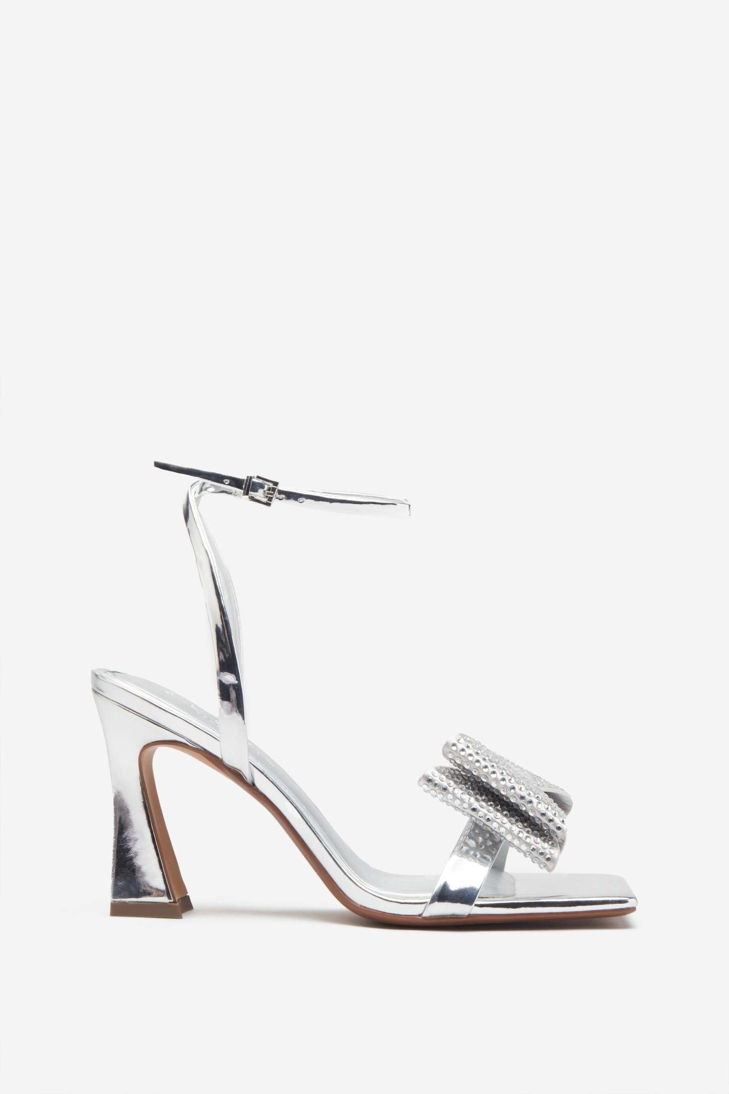 Headlines Silver Ankle Strap Heeled Sandals With Diamante Bows-Fashionmomo.All Rights Reserved