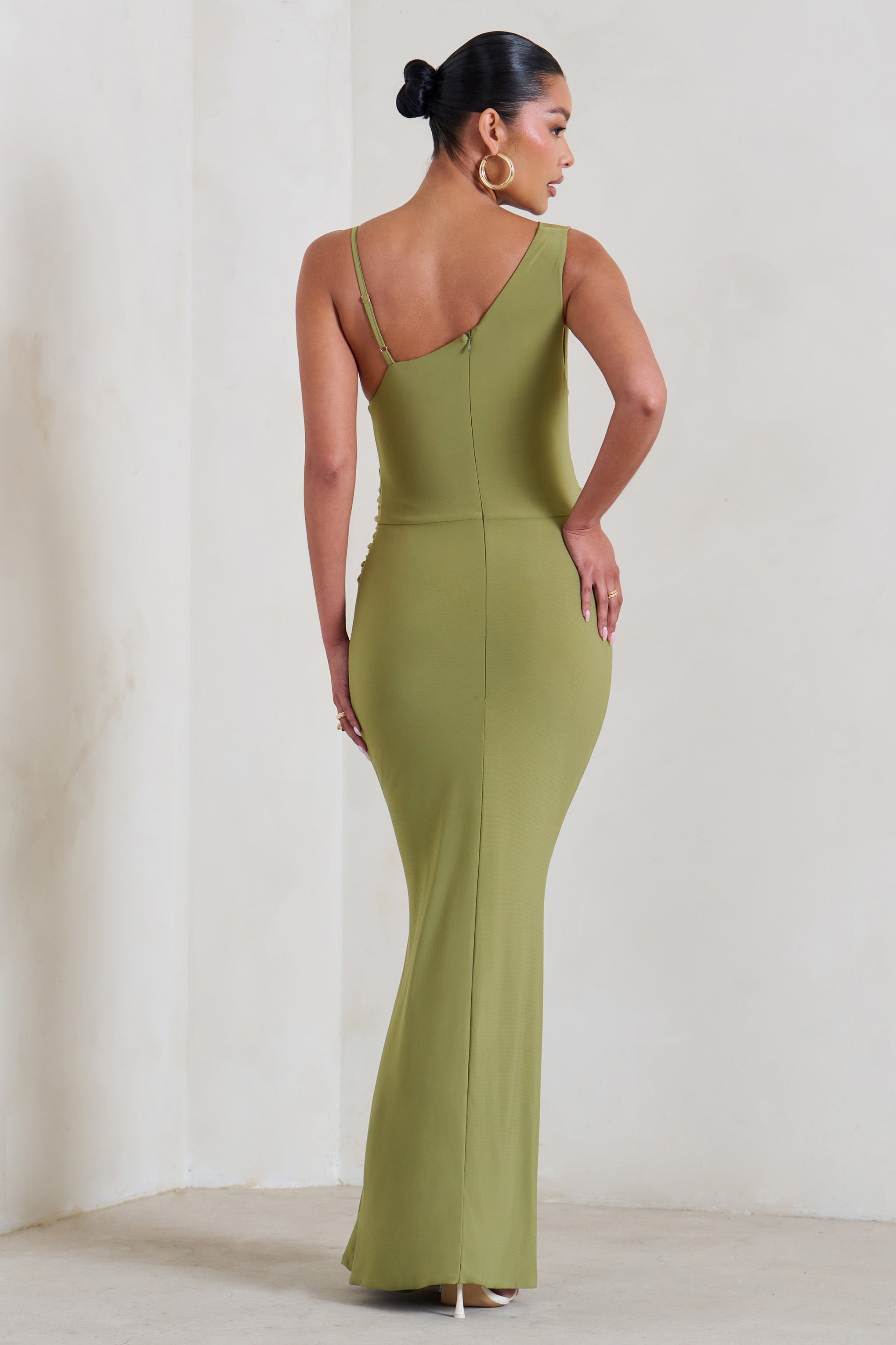 Phantasy Olive Green Maternity Cowl Neck Maxi Dress-Fashionmomo.All Rights Reserved