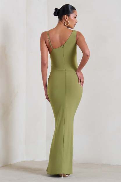 Phantasy Olive Green Maternity Cowl Neck Maxi Dress-Fashionmomo.All Rights Reserved