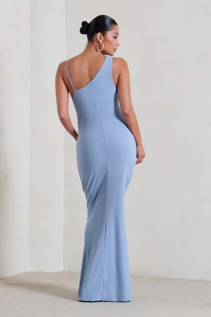 Phantasy Powder Blue Maternity Cowl Neck Maxi Dress-Fashionmomo.All Rights Reserved