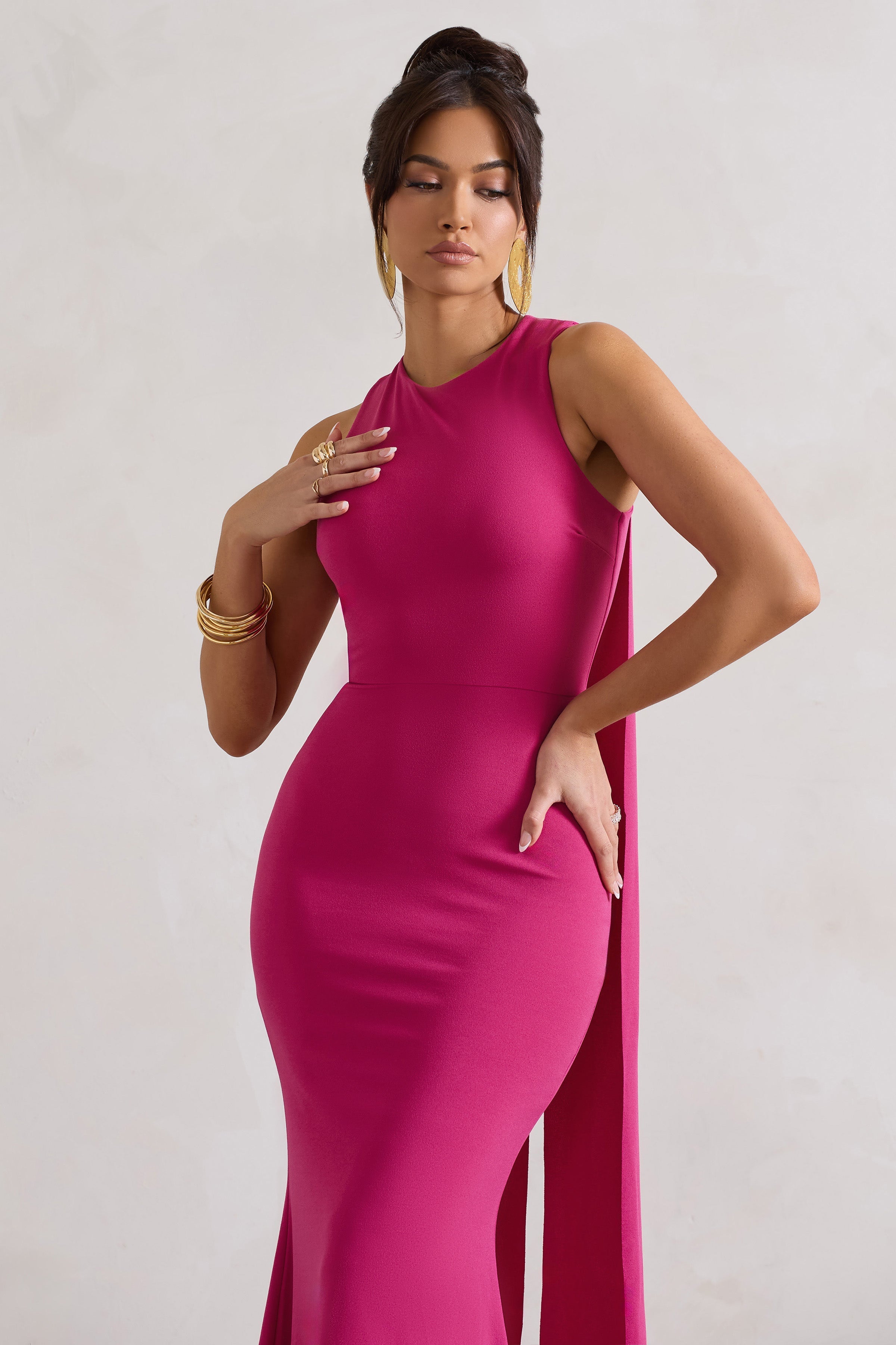 Patty Dark Pink High-Neck Sleeveless Maxi Dress-Fashionmomo.All Rights Reserved