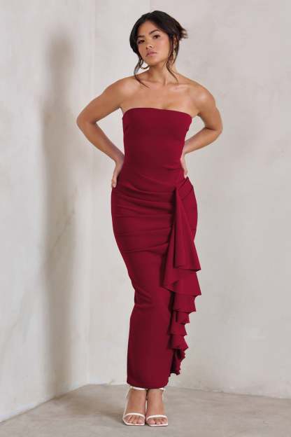 Fleur Berry Bandeau Ruffle Maxi Dress-Fashionmomo.All Rights Reserved
