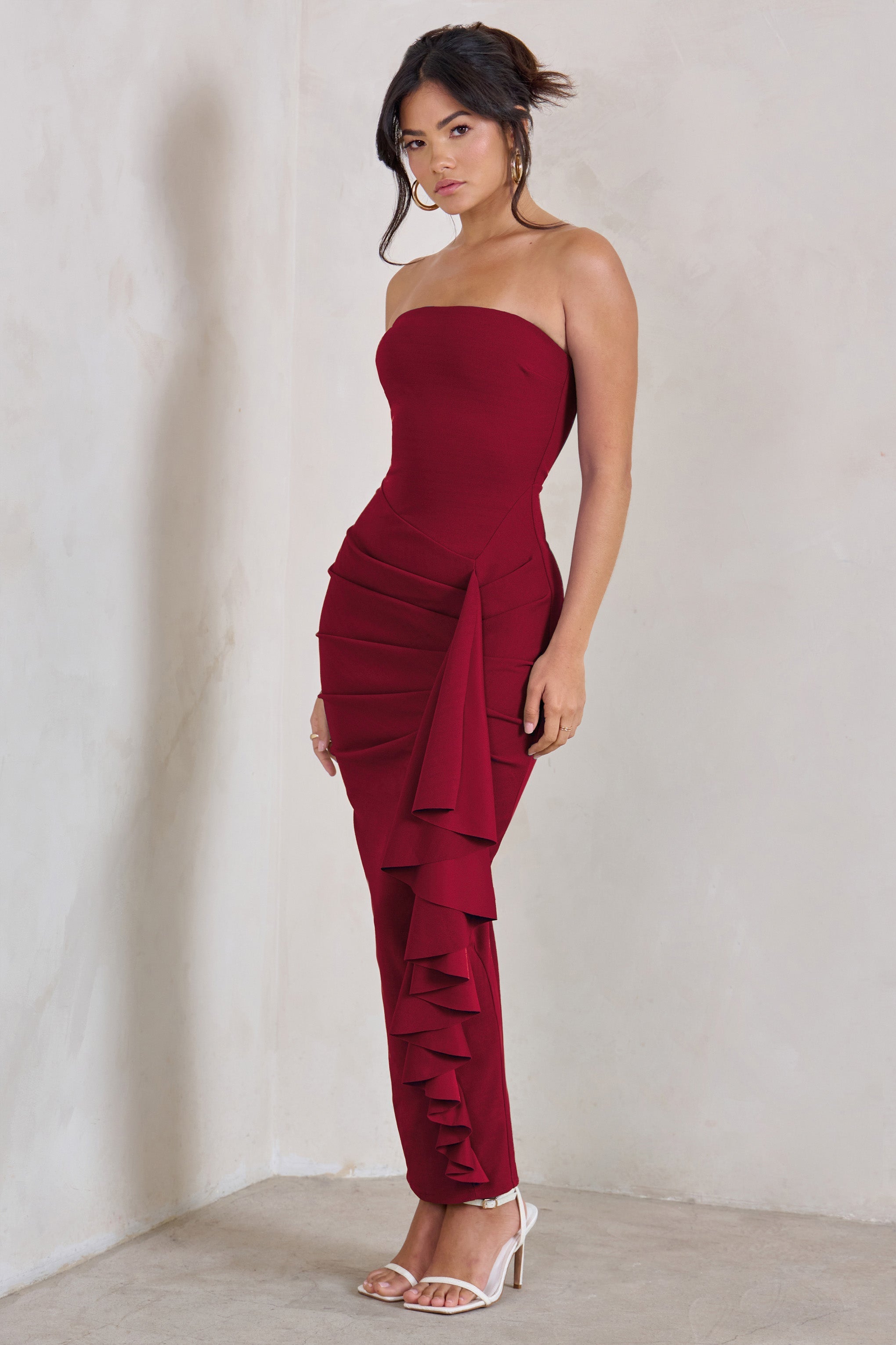Fleur Berry Bandeau Ruffle Maxi Dress-Fashionmomo.All Rights Reserved