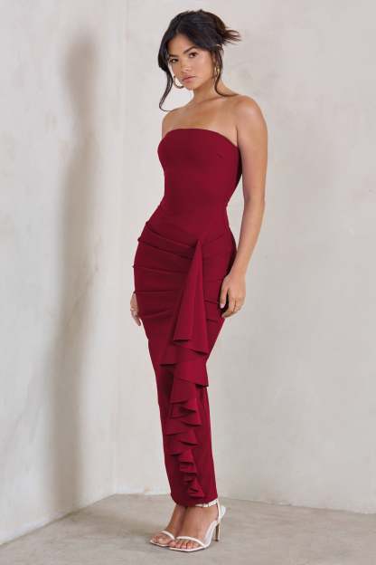 Fleur Berry Bandeau Ruffle Maxi Dress-Fashionmomo.All Rights Reserved