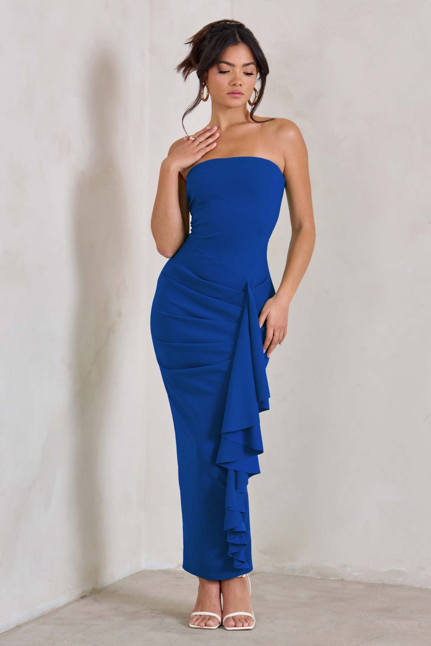 Fleur Royal Blue Bandeau Ruffle Maxi Dress-Fashionmomo.All Rights Reserved