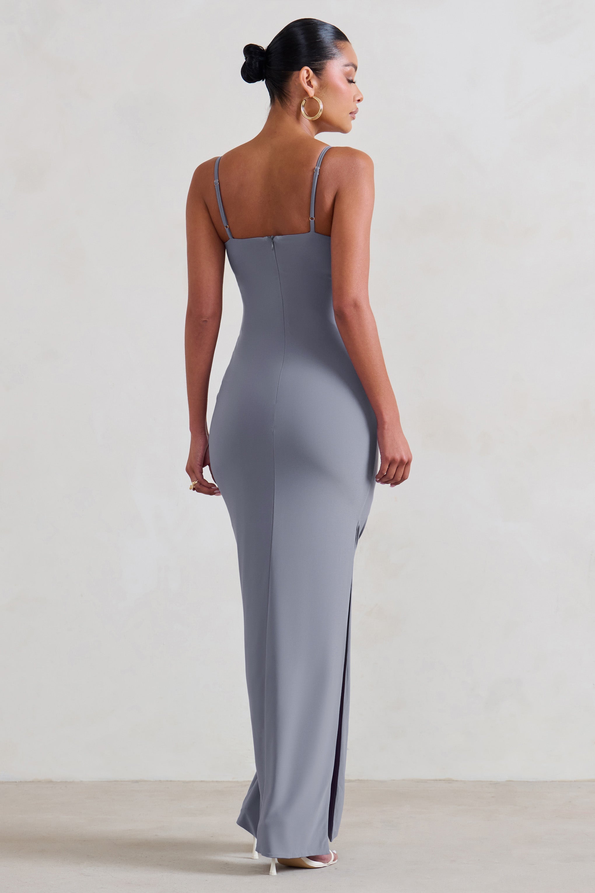 Aurelia Grey Maternity Cami Maxi Dress With Split-Fashionmomo.All Rights Reserved