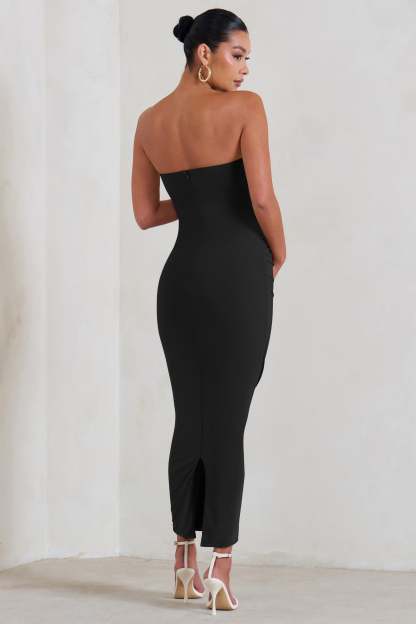 Evita Black Maternity Sweetheart Twist Detail Midi Dress-Fashionmomo.All Rights Reserved