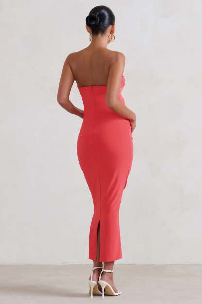 Evita Coral Maternity Sweetheart Twist Detail Midi Dress-Fashionmomo.All Rights Reserved