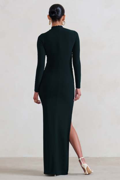 Alejandra Black Maternity Long Sleeve High Neck Maxi Dress-Fashionmomo.All Rights Reserved