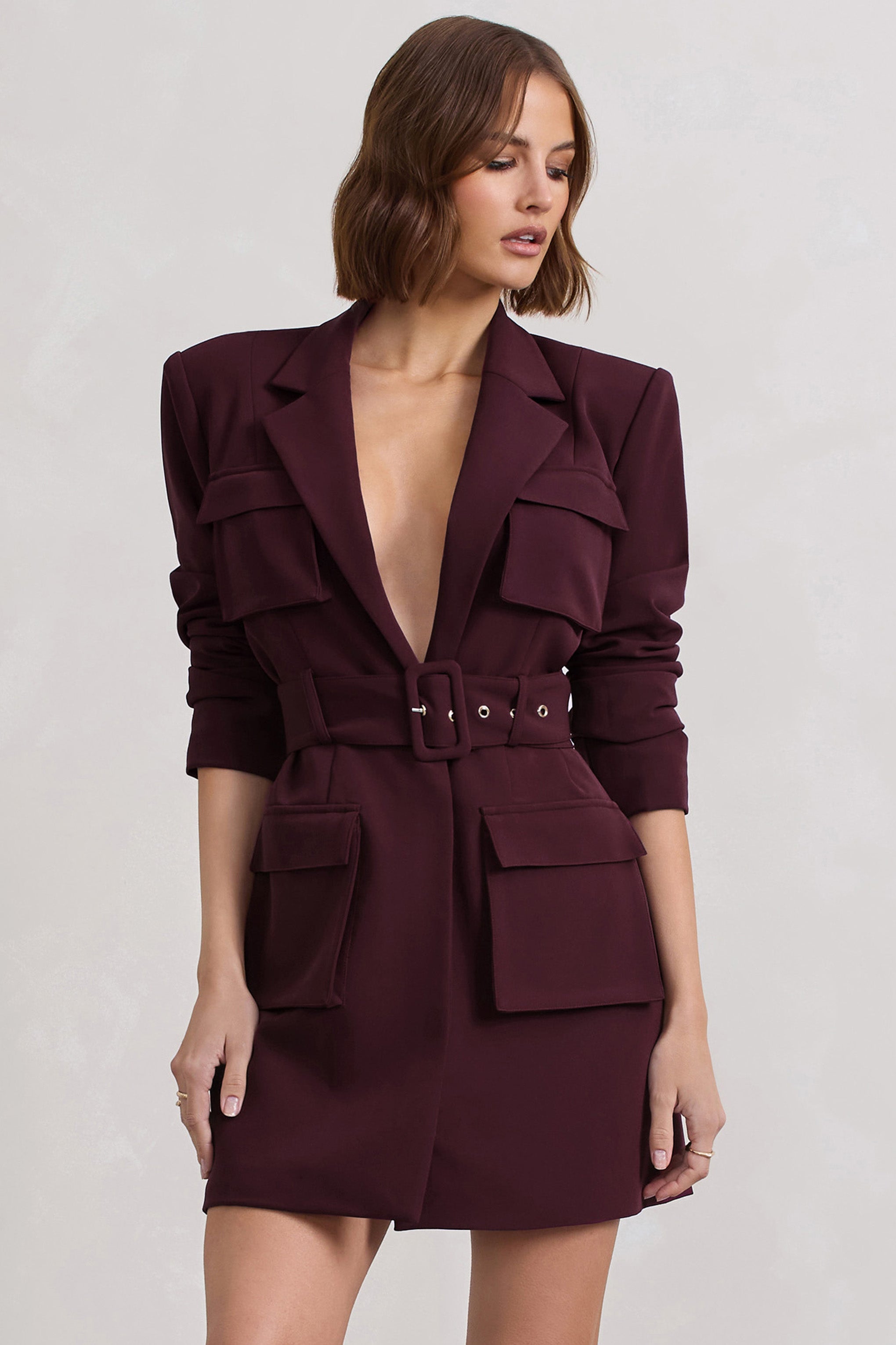 Genesis Plum Belted Utility Blazer Dress-Fashionmomo.All Rights Reserved