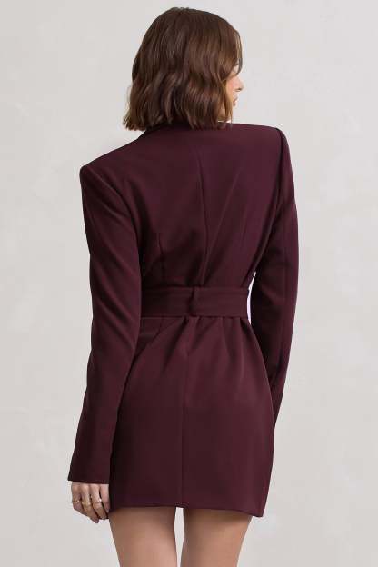 Genesis Plum Belted Utility Blazer Dress-Fashionmomo.All Rights Reserved