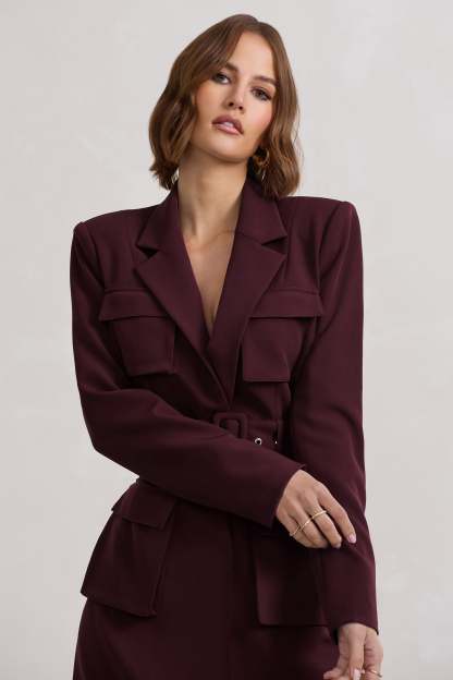 Genesis Plum Belted Utility Blazer Dress-Fashionmomo.All Rights Reserved