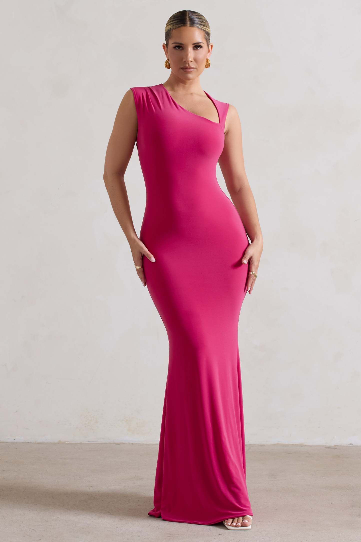 Behind The Scenes Dark Pink Sleeveless Cut-Out Maxi Dress-Fashionmomo.All Rights Reserved